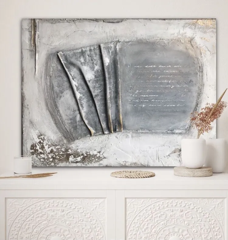 Sandra Kühn – „Das Buch“, 60 × 80 cm, Acrylmalerei aus der Serie Arbeiten mit Struktur