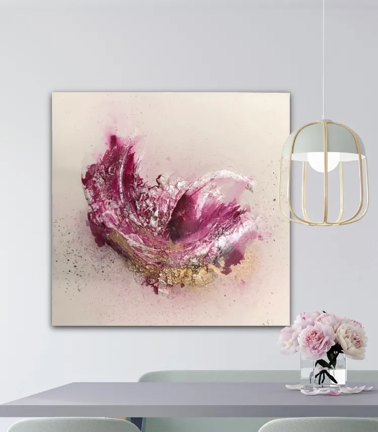 Sandra Kühn – „Die Pfingstrose“, 40 × 40 cm, Acrylmalerei aus der Serie Arbeiten mit Struktur