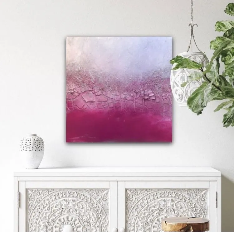 Sandra Kühn – „Think Pink“, 60 × 60 cm, Acrylmalerei aus der Serie Arbeiten mit Struktur